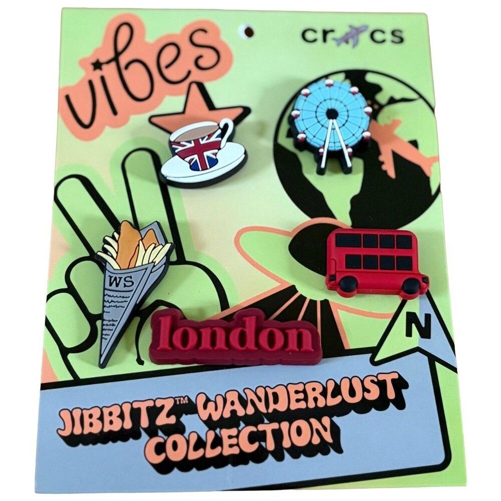 Crocs Jibbitz Wanderlust City Collection London Bus UK Shoe Charms 5 Pack